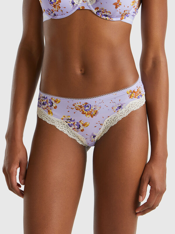 Braguita de charmeuse con estampado de flores Mujer