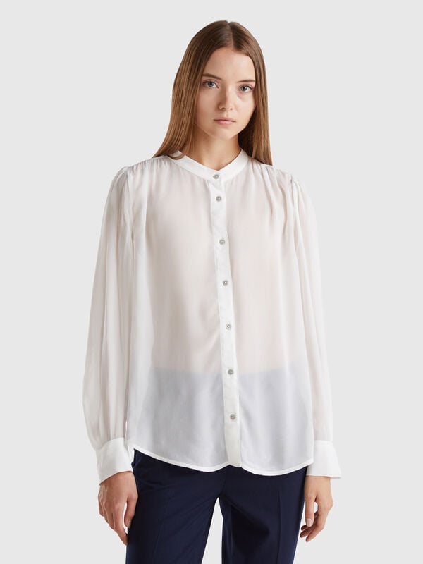 Camisa fluida de cuello mao Mujer