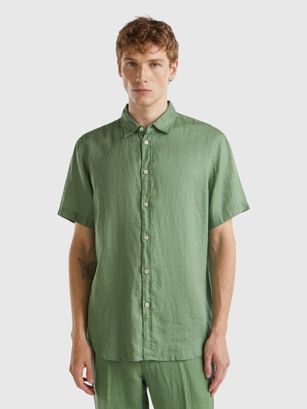 Camisa de manga corta de 100 % lino Hombre