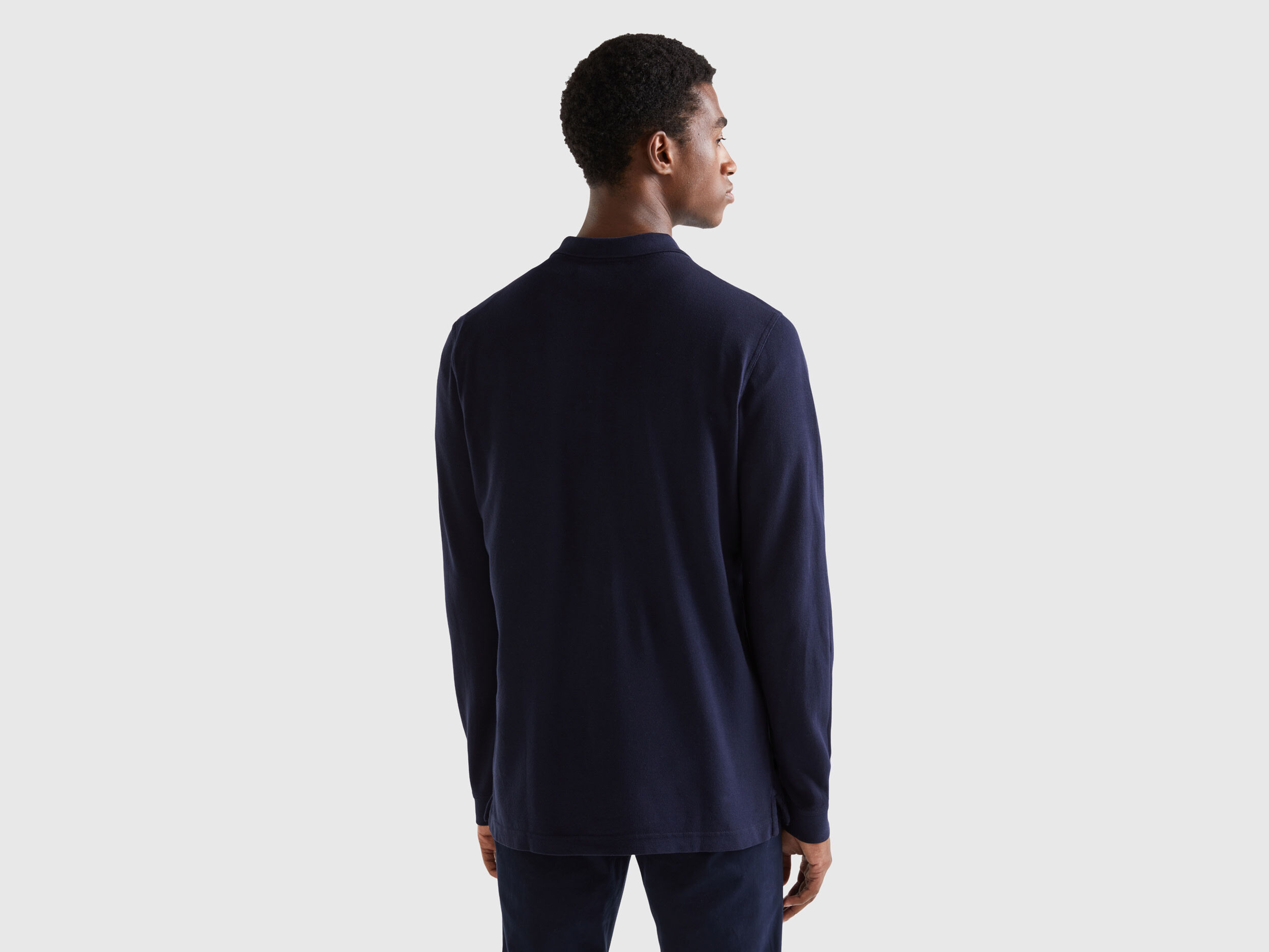 Polo de manga larga de 100 algod n Azul Oscuro Benetton
