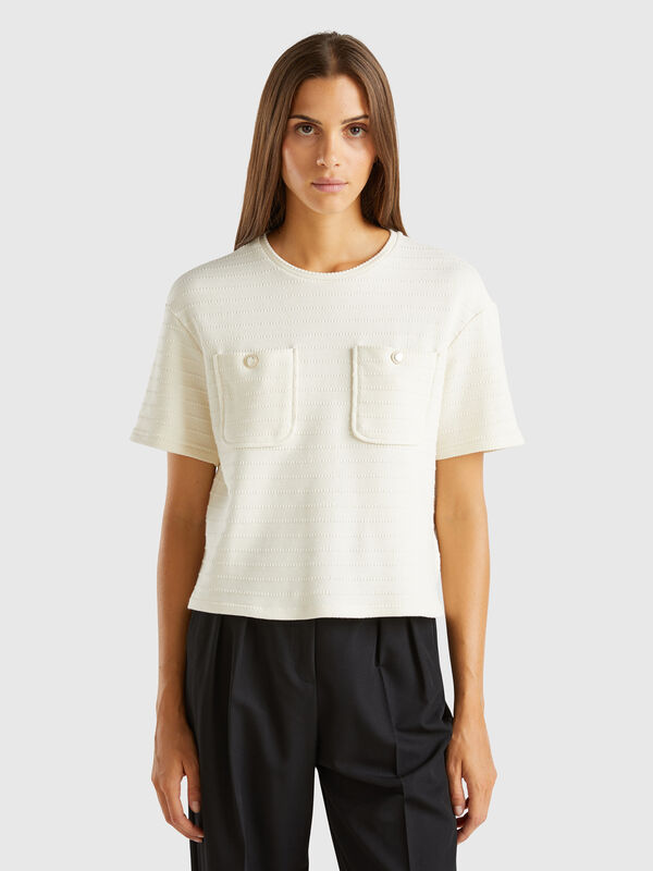 Camiseta de cuello redondo con bolsillos Mujer