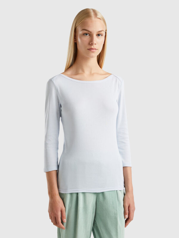 Camiseta de 100 % algodón con escote barco Mujer