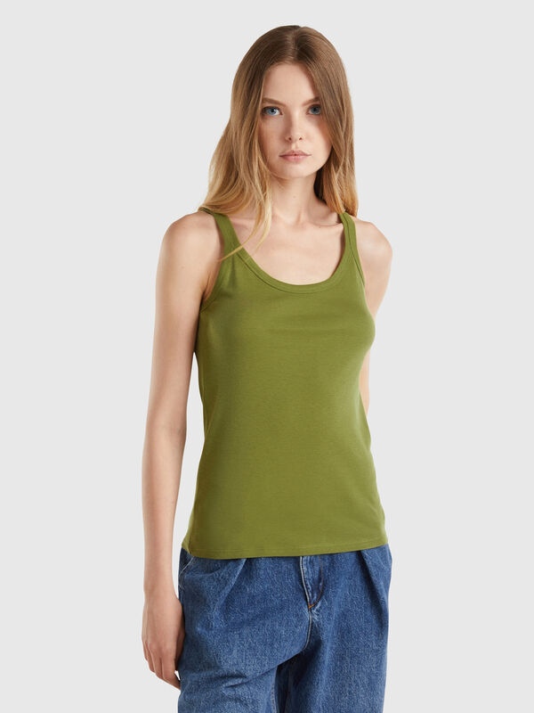 Camiseta de tirantes verde militar de 100 % algodón Mujer