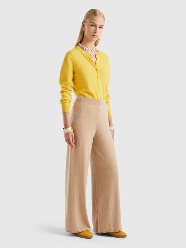 Pantalón amplio beige en mezcla de lana y cachemir Mujer