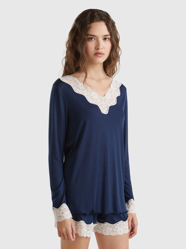 Camiseta con detalle de encaje Mujer
