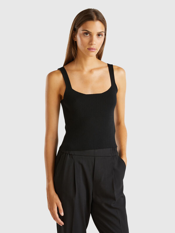 Camiseta de tirantes de punto con escote cuadrado Mujer