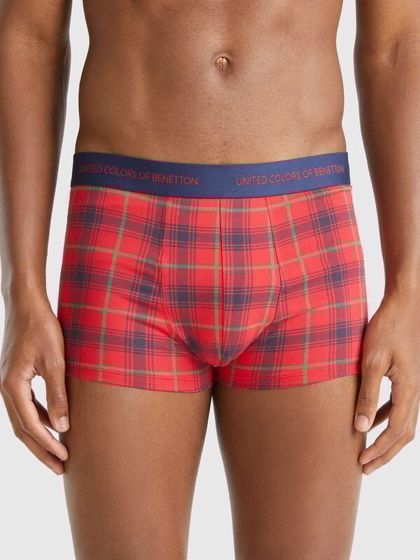 Bóxer de tartán rojo y azul Hombre