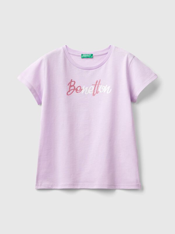 Camiseta con logotipo de glitter de algodón orgánico Niña