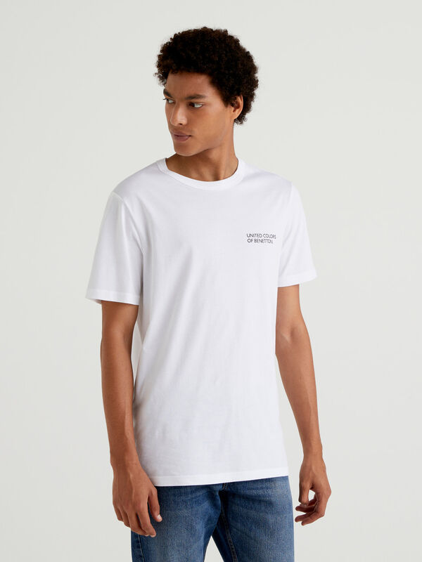 Camiseta blanca de algodón orgánico con banda de logotipo Hombre