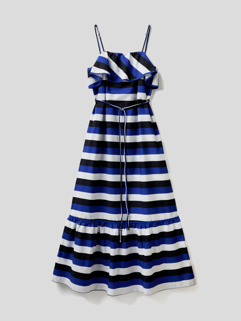 Maxivestido de rayas con volantes image number 1