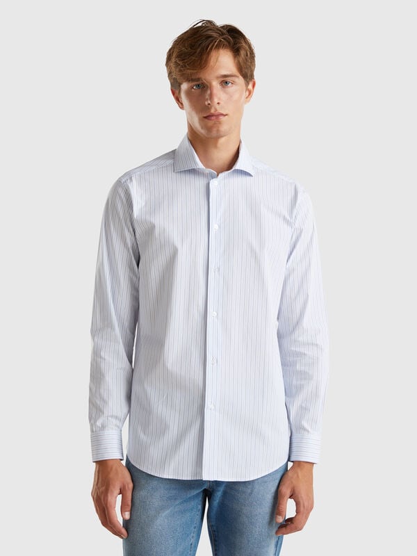 Camisa a rayas en algodón stretch Hombre
