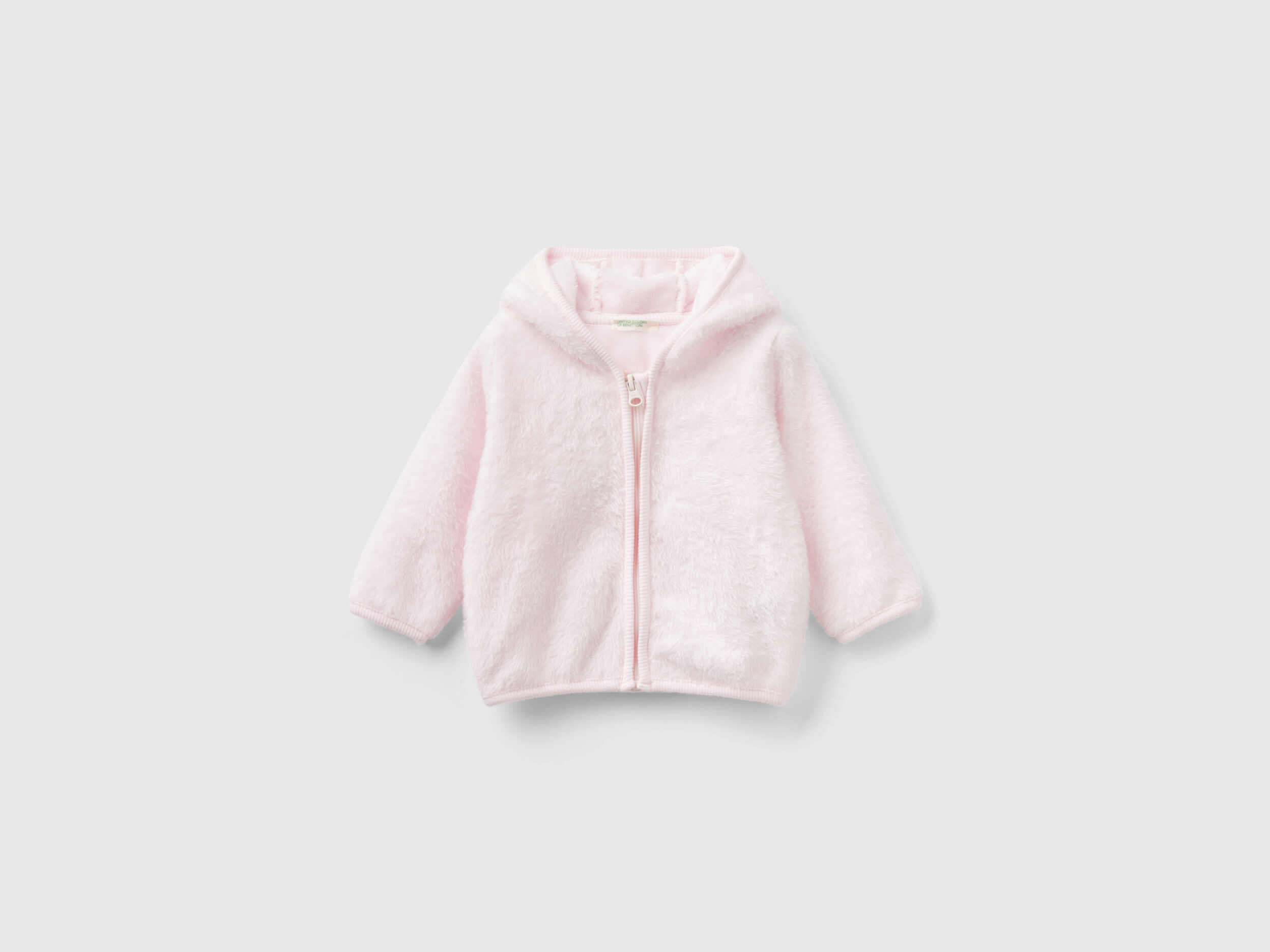 Sudadera de pelo sintetico con cremallera Rosa Palo Benetton