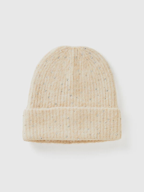 Gorro en mezcla de lana con strass Mujer