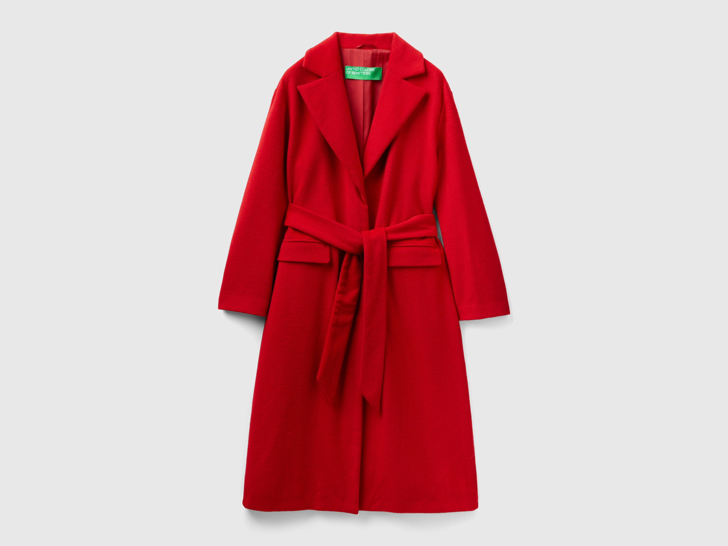 Abrigo largo con cinturon Rojo Benetton