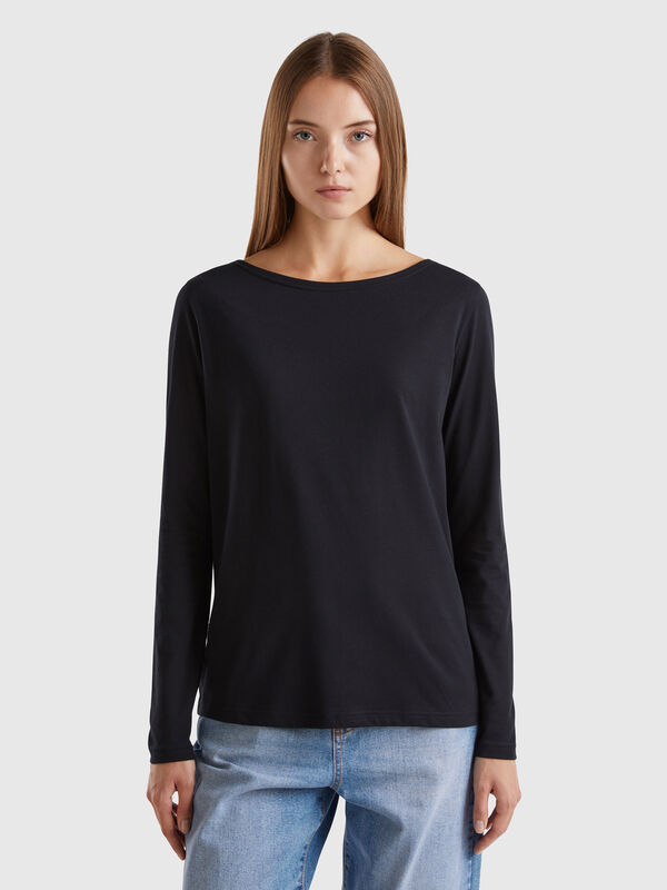Camiseta de 100 % algodón con escote barco Camiseta de 100 % algodón con escote barco Mujer