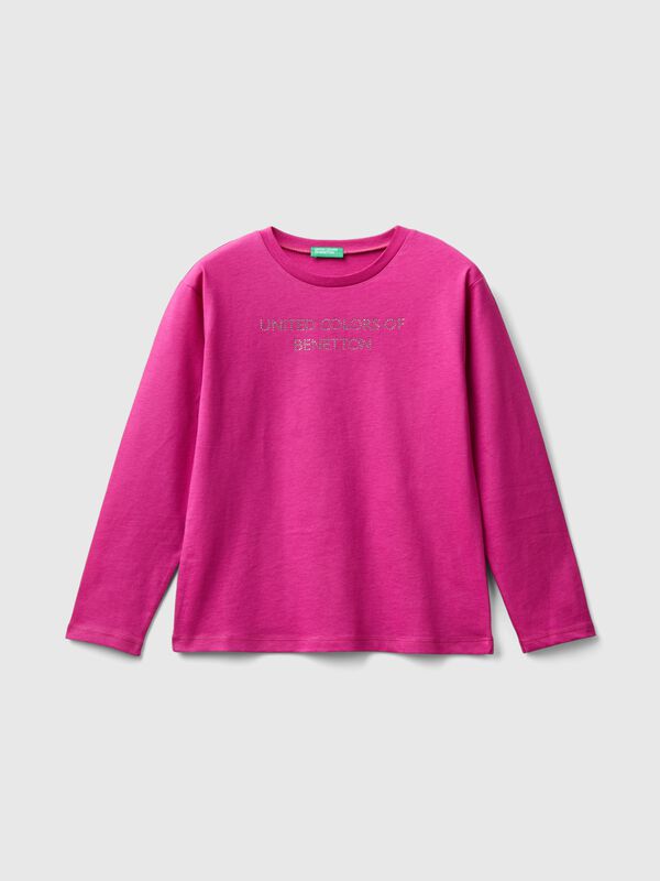 Camiseta con logotipo de strass Niña
