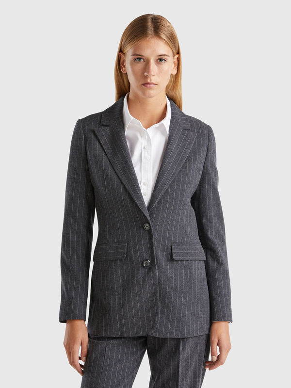 Blazer de raya diplomática de viscosa mixta Mujer