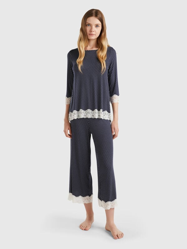Pantalón de lunares con detalles de encaje Mujer