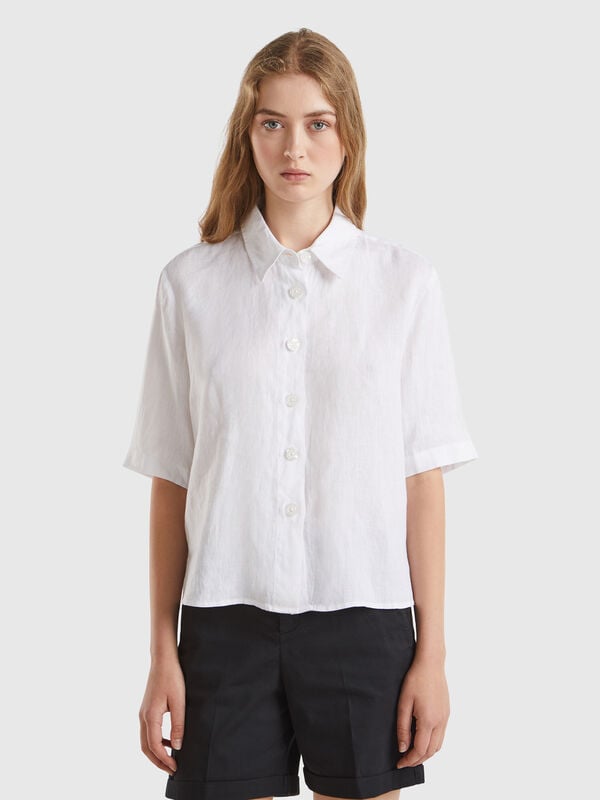 Camisa corta de puro lino Mujer