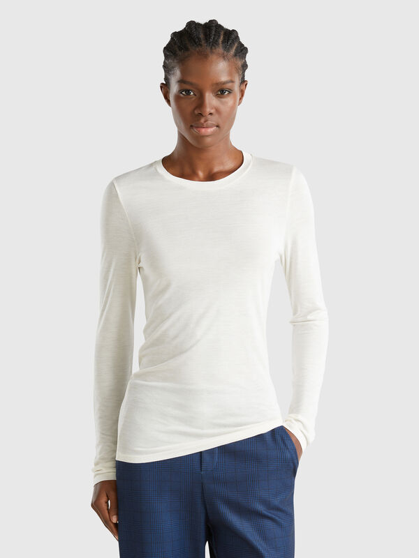 Camiseta en mezcla de viscosa y cachemir Mujer