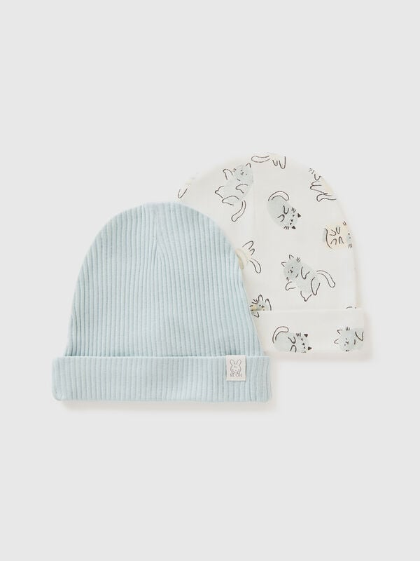 Dos gorritos de algodón orgánico Recién nacidos
