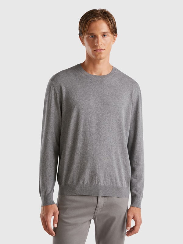 Jersey de cuello redondo de algodón ligero mixto Hombre