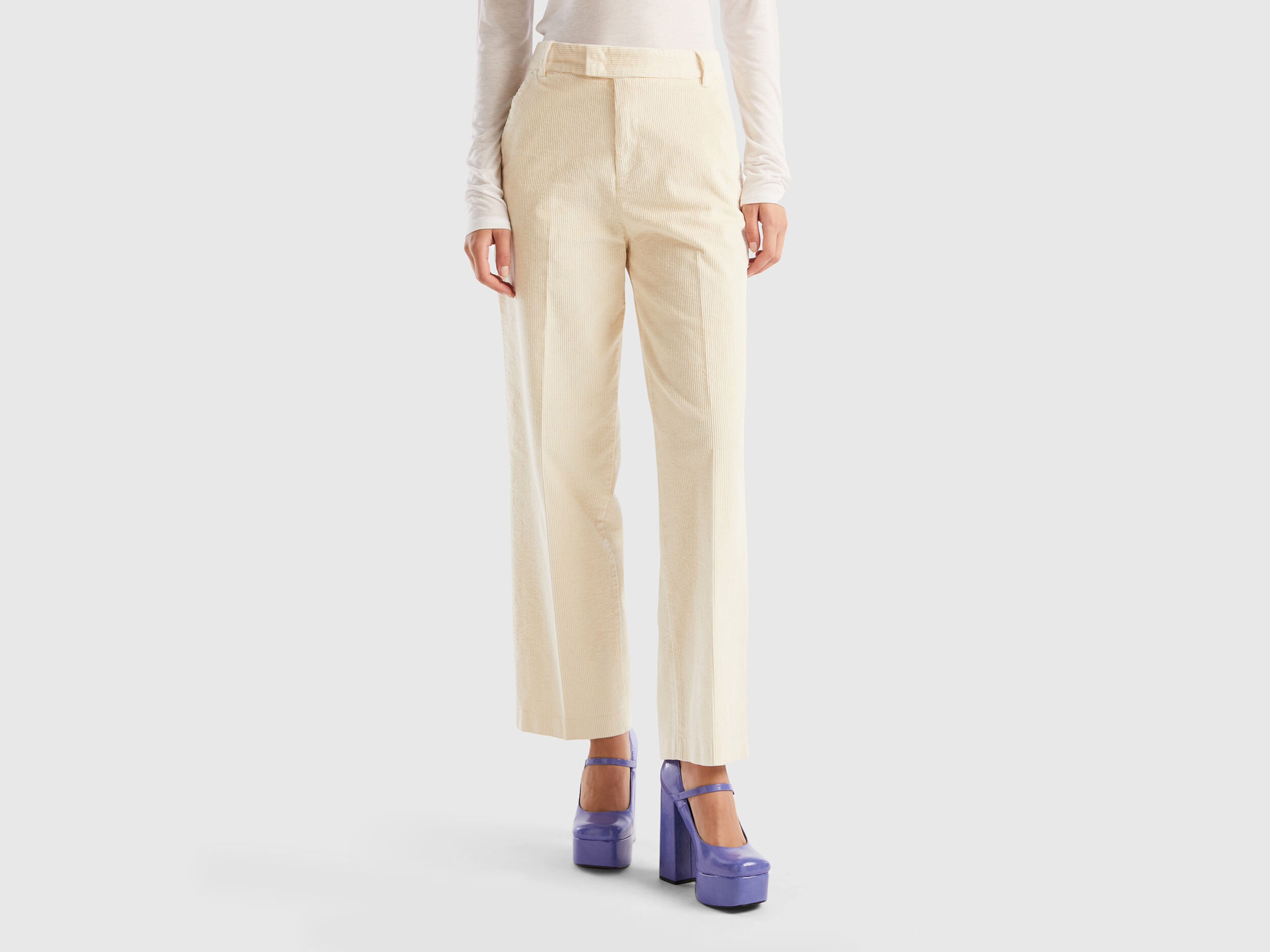 Pantalon recto de pana Blanco Crema Benetton