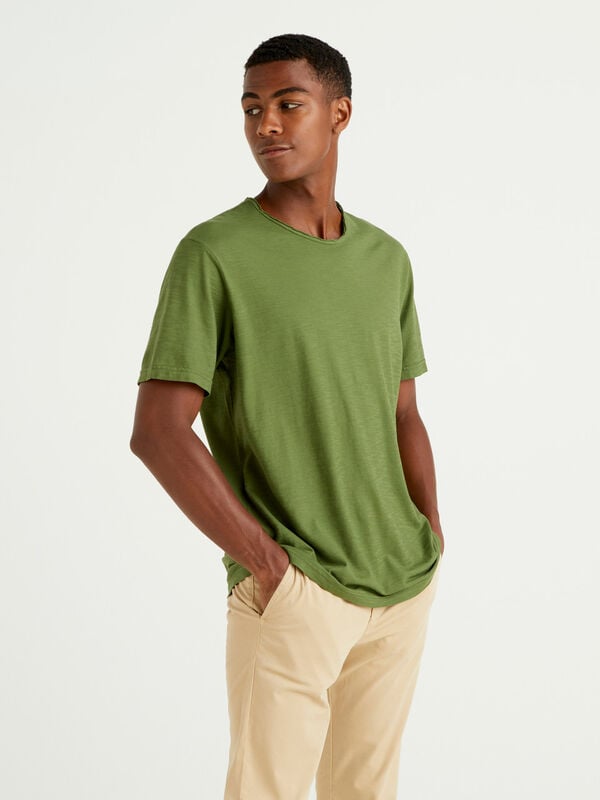 Camiseta verde de algodón flameado Hombre