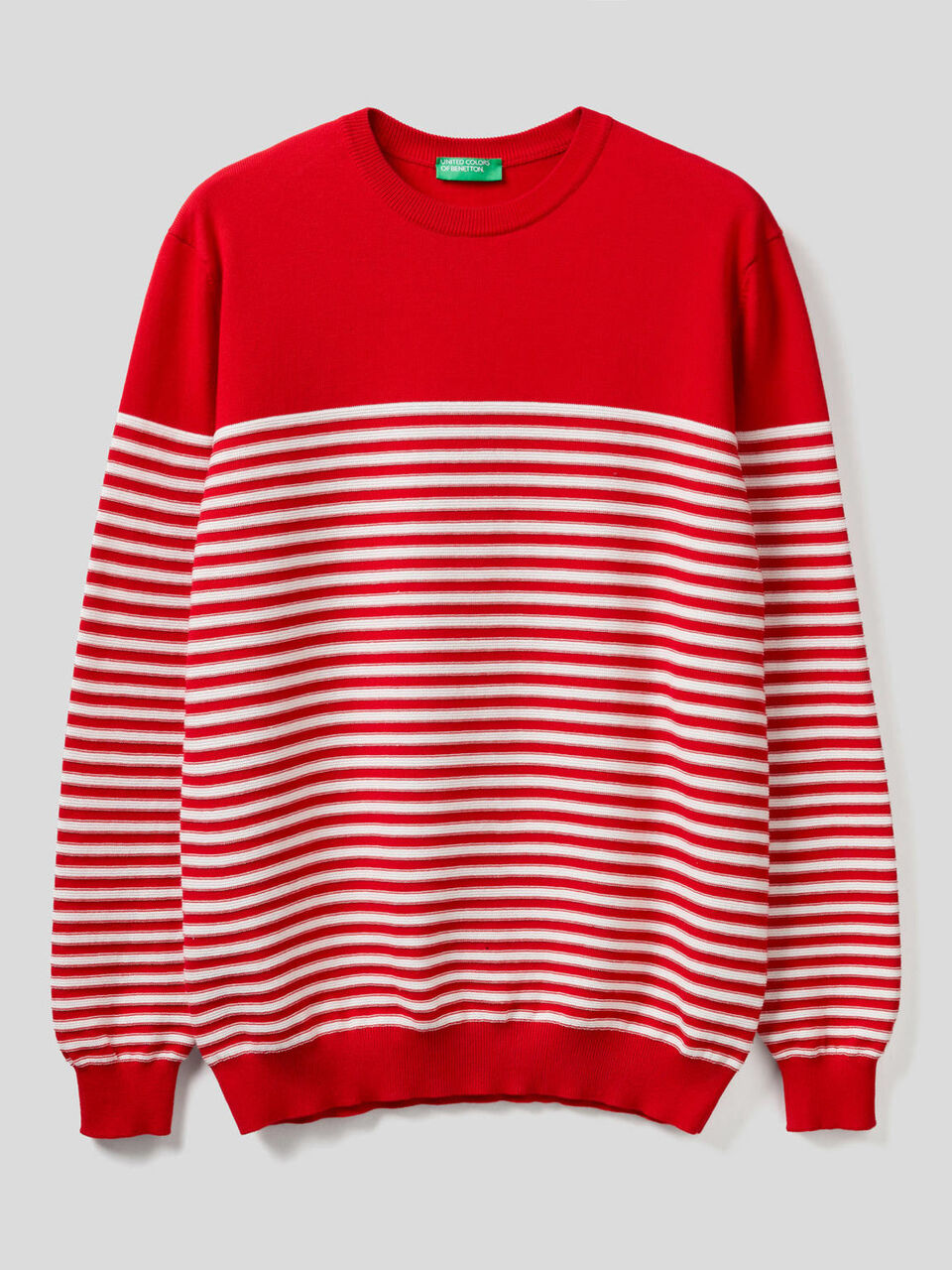 Jersey de rayas de 100 % algodón con cuello redondo Hombre image number 1