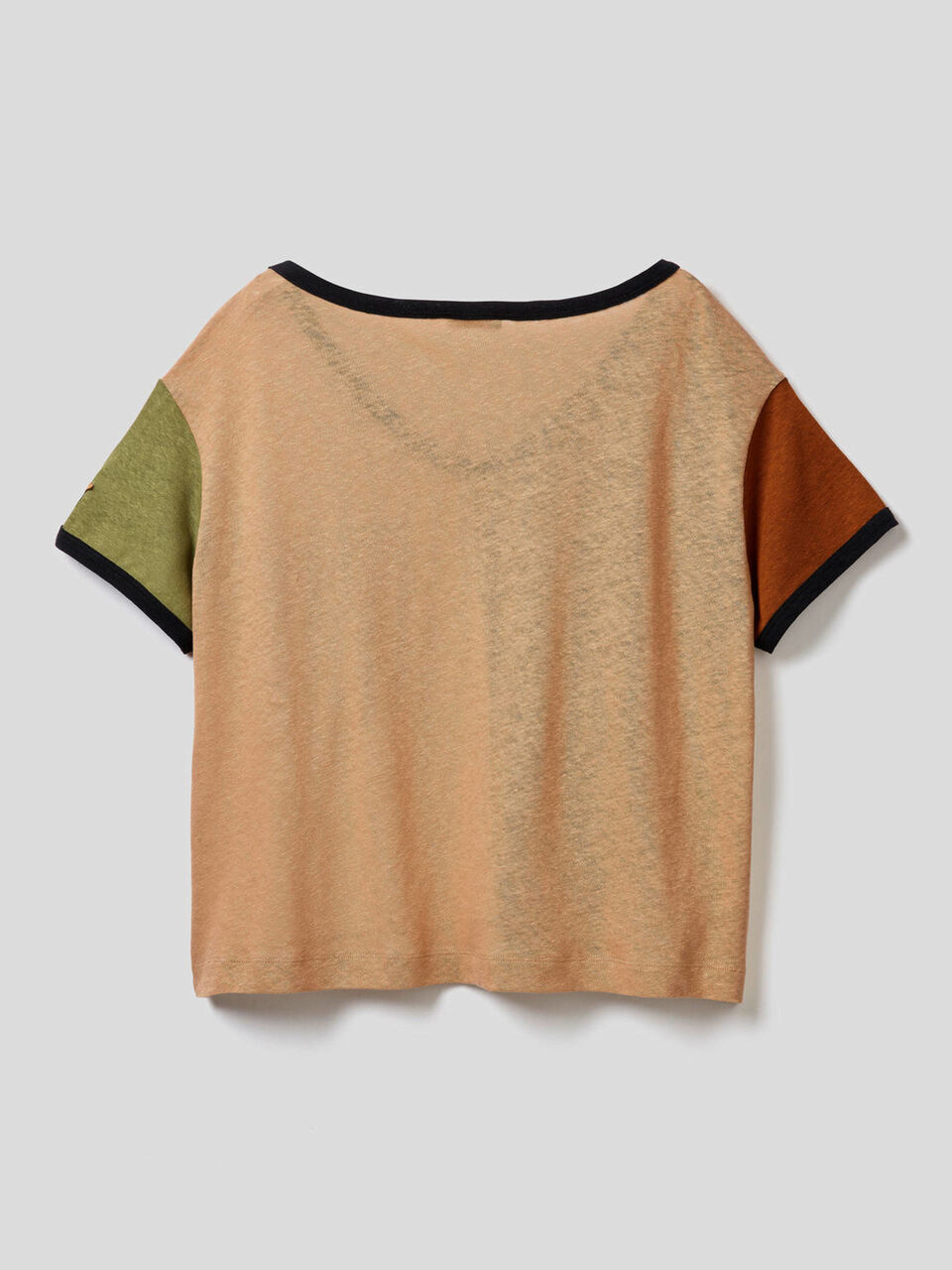 Camiseta color block en mezcla de algodón y lino image number null
