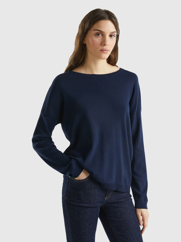 Jersey de algodón con escote redondo Mujer