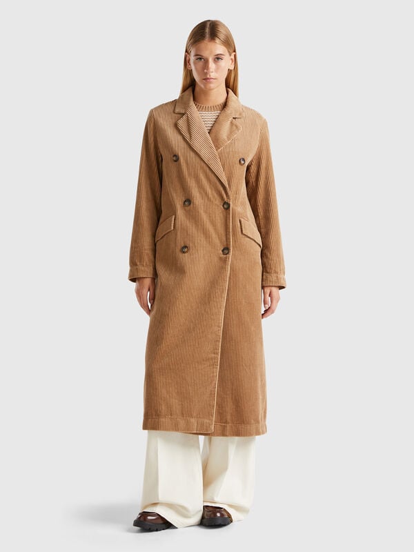 Gabardina cruzada de pana Mujer