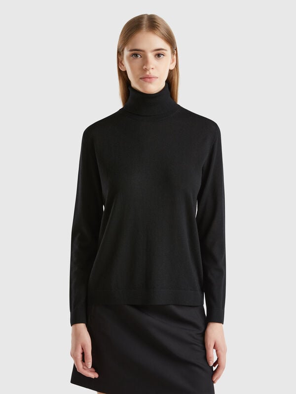Jersey de cuello cisne de pura lana merina Mujer