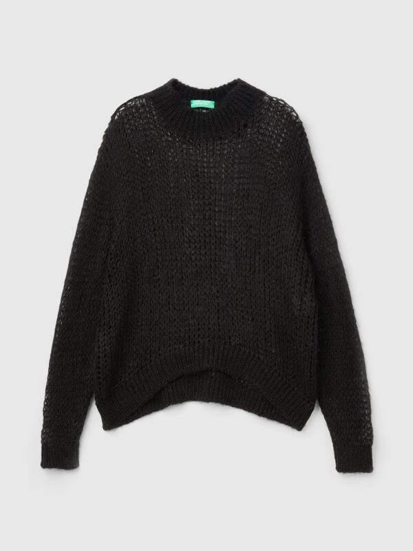 Jersey de cuello alto de rejilla de mohair mixto Mujer