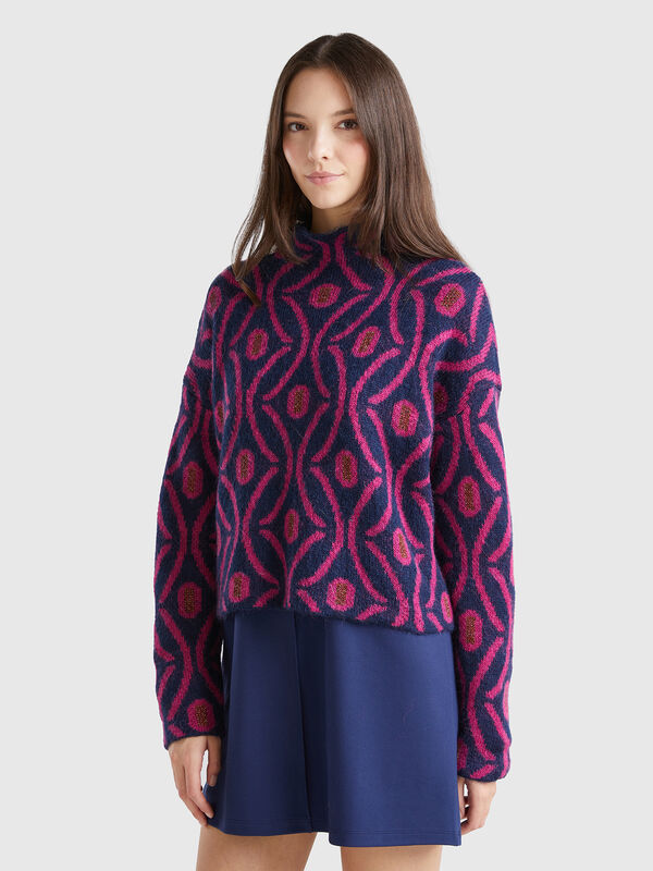 Jersey de cuello alto de jacquard Mujer
