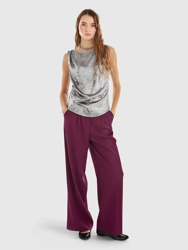Pantalón amplio en mezcla de viscosa y lana Pantalón amplio en mezcla de viscosa y lana Mujer