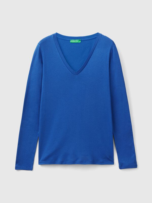 Camiseta de manga larga con escote de pico Camiseta de manga larga con escote de pico Mujer