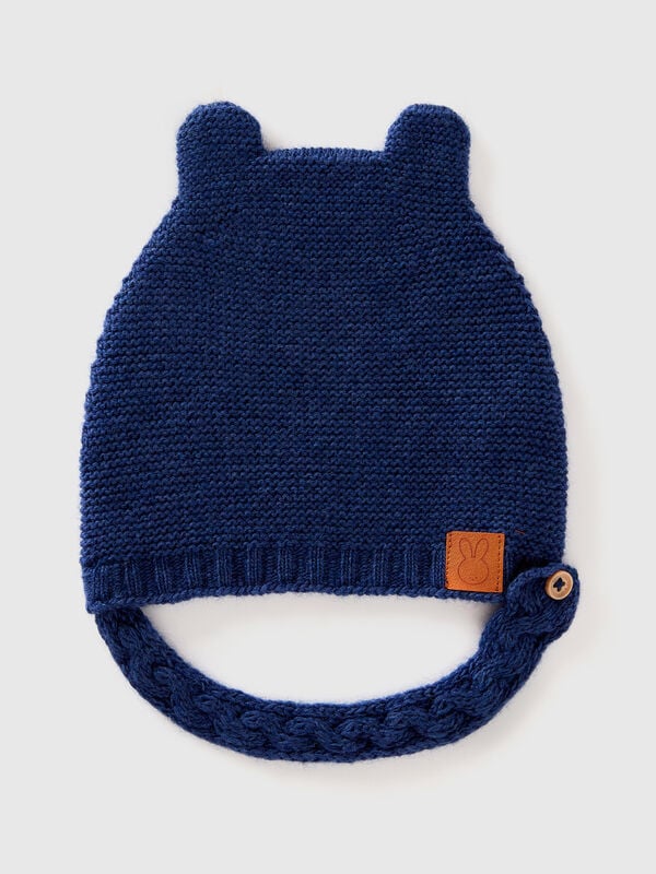 Gorro con orehas en mezcla de lana reciclada Recién nacidos