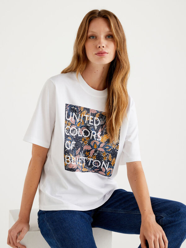 Camiseta de 100 % algodón orgánico con estampado de logotipo Mujer