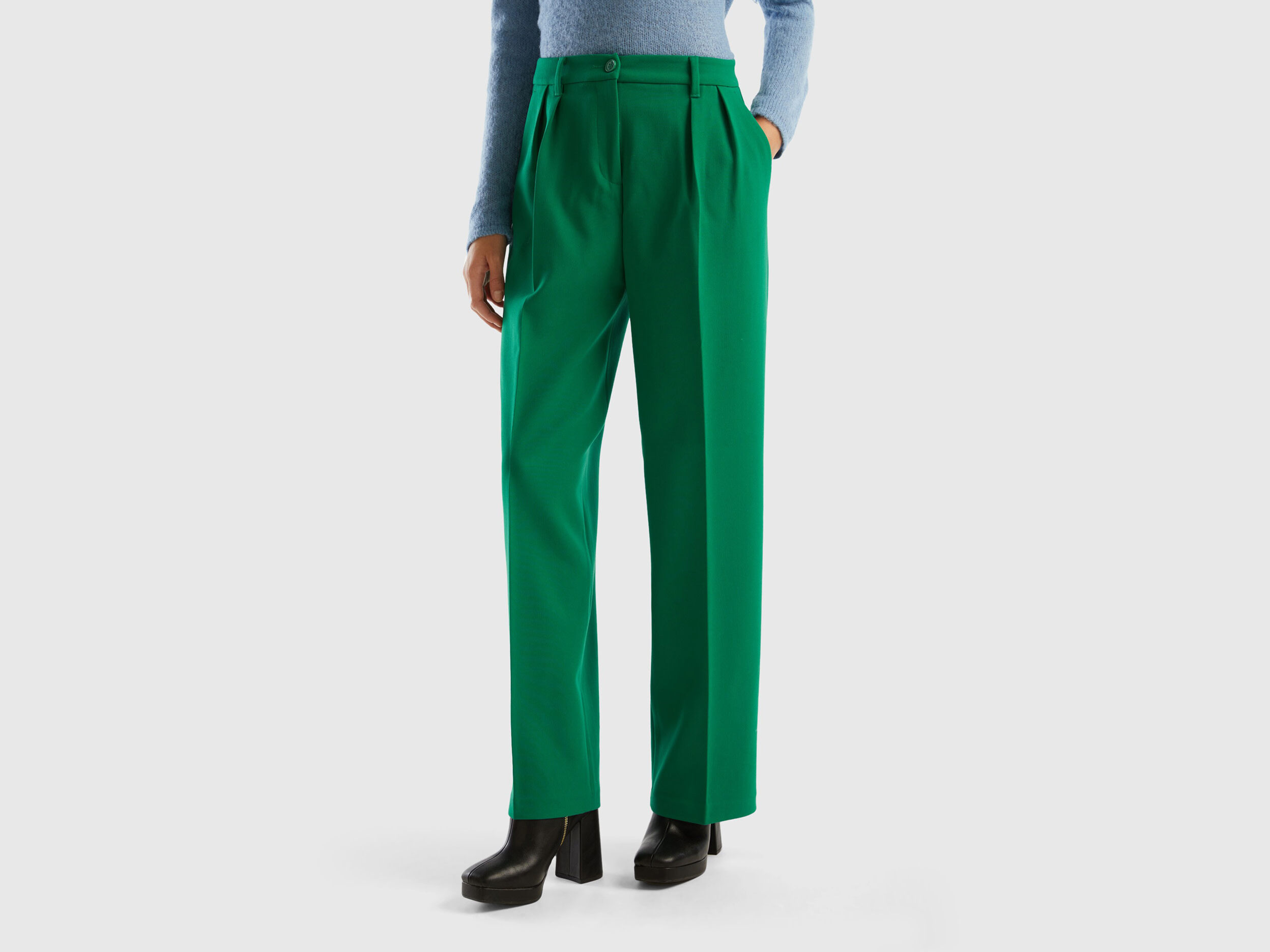 Pantalon amplio con pliegues Verde Benetton