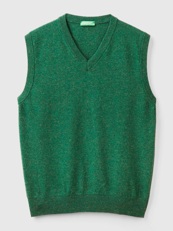 Chaleco verde jaspeado en pura lana merina Hombre