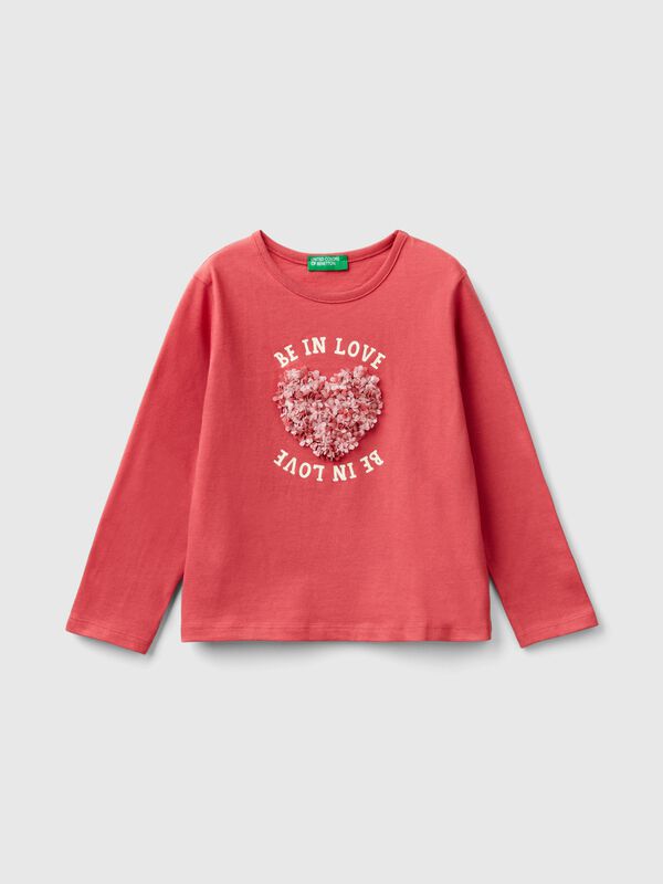 Camiseta con aplicación de efecto pétalos Niña