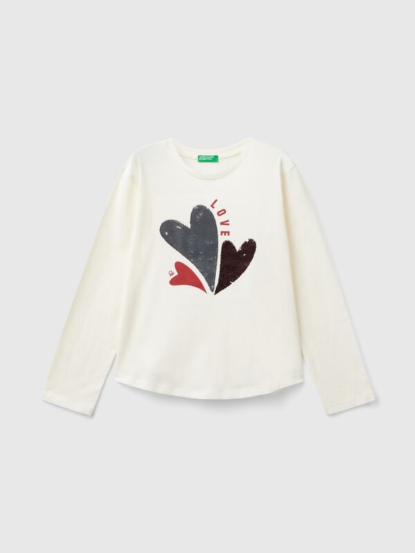 Camiseta de algodón orgánico con lentejuelas Niña