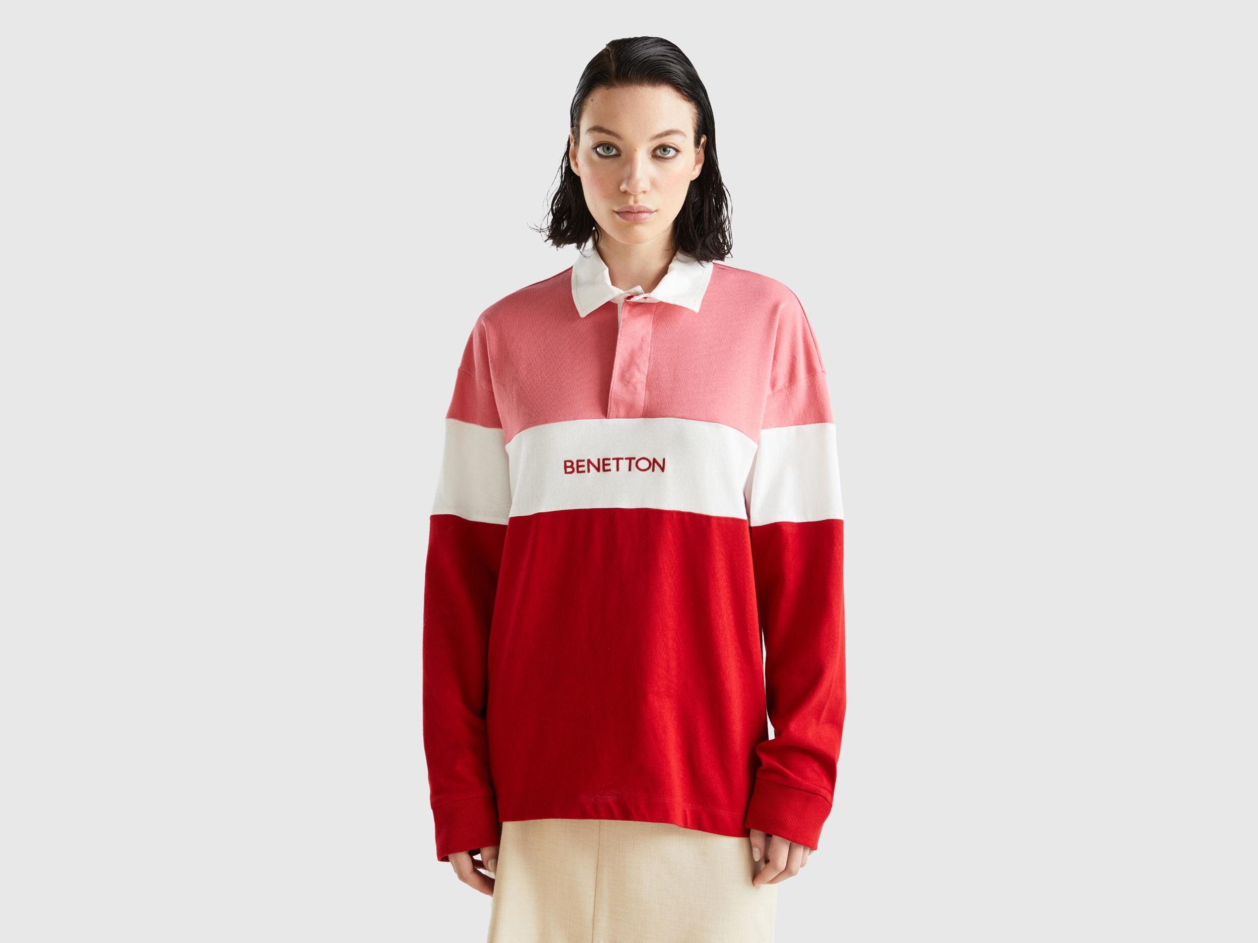Polo rosa y roja estilo rugby Rojo Benetton