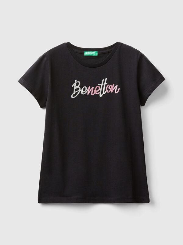 Camiseta con logotipo de glitter de algodón orgánico Niña