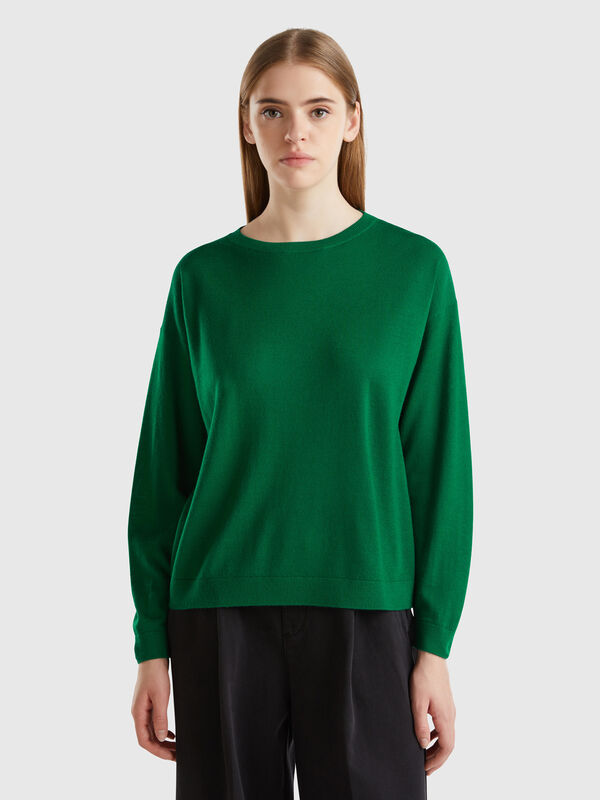 Jersey con escote barco de pura lana merina Mujer