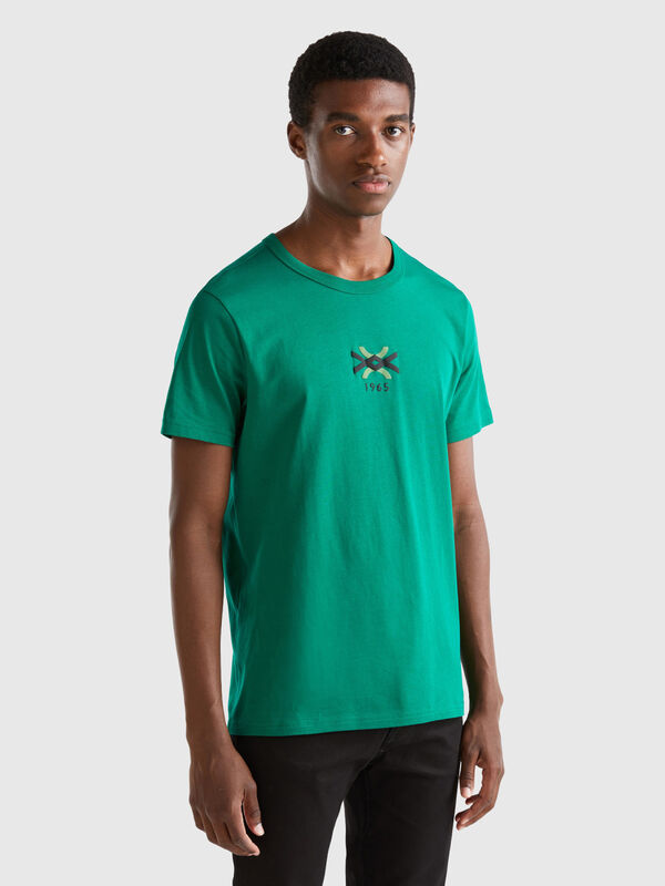 Camiseta verde bosque de algodón orgánico con estampado de logotipo Hombre