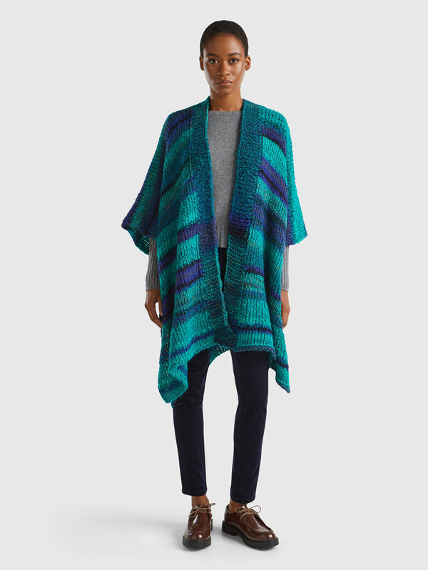 Poncho multicolor de lana mixta Mujer