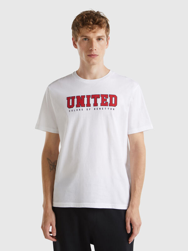 Camiseta blanca de algodón orgánico con logotipo rojo Hombre