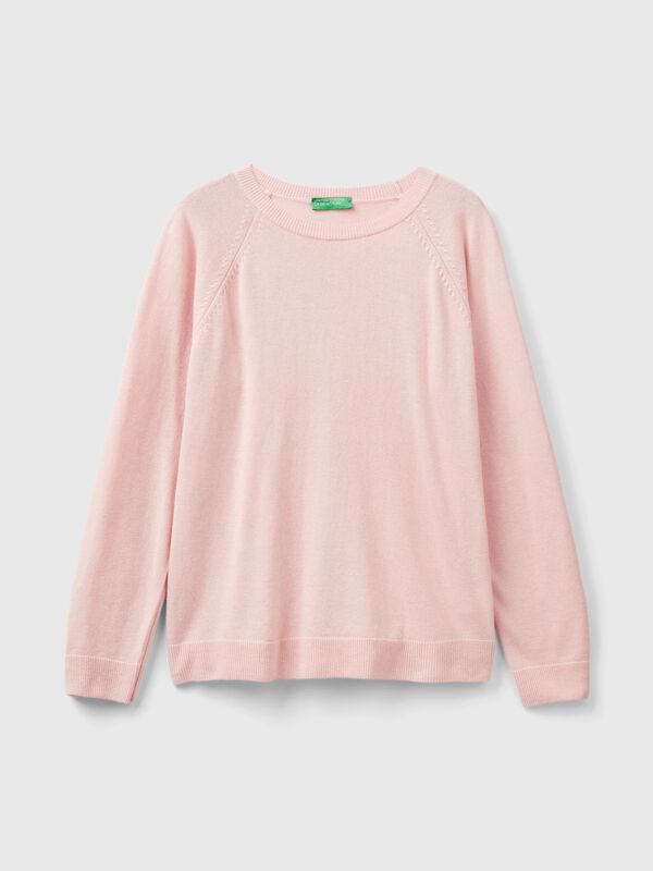 Jersey cuello redondo rosa pastel en mezcla de lana y cachemira Mujer